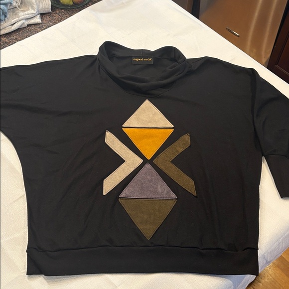 Vintage Osgood Smük Black Geometric Turtleneck Top Size L - Picture 5 of 10